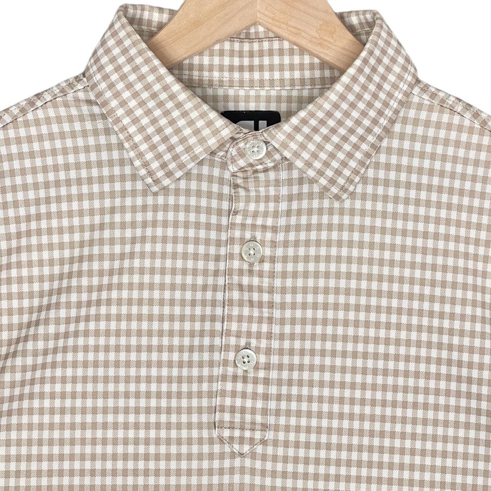 Footjoy Polo Mens Medium Gingham Print Performance Stretch Golf Shirt Neutral
